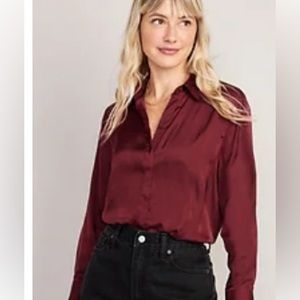 Loose Satin Button-Down Shirt